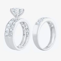(F / Vs2) Unisex Adult 5 CT. T.W. Lab Grown White Diamond 10K Gold Round Side Stone Bridal Set