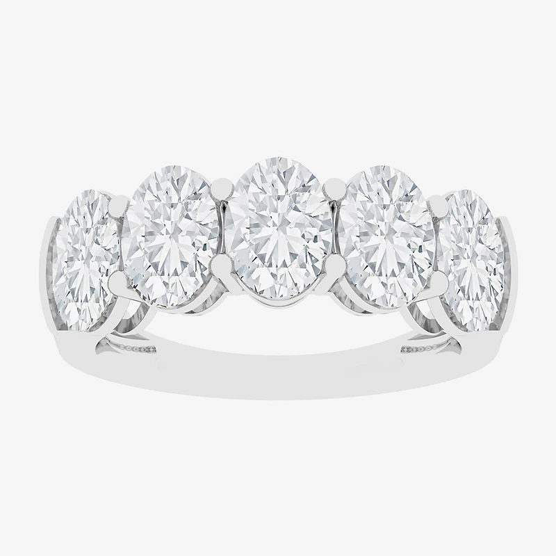(F / Vs2) Womens 23.MM 4 CT. T.W. Lab Grown White Diamond 10K Gold Oval 5-Stone Wedding Band