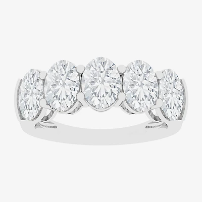 (F / Vs2) Womens 23.MM 4 CT. T.W. Lab Grown White Diamond 10K Gold Oval 5-Stone Wedding Band
