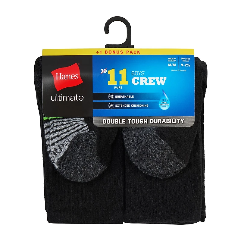 Hanes Little & Big Kid Boys 10+1 Bonus Pairs Crew Socks