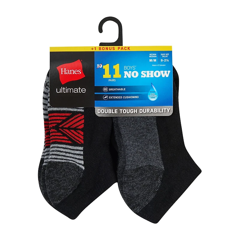 Hanes Little & Big Kid Boys 10+1 Bonus Pairs No Show Socks