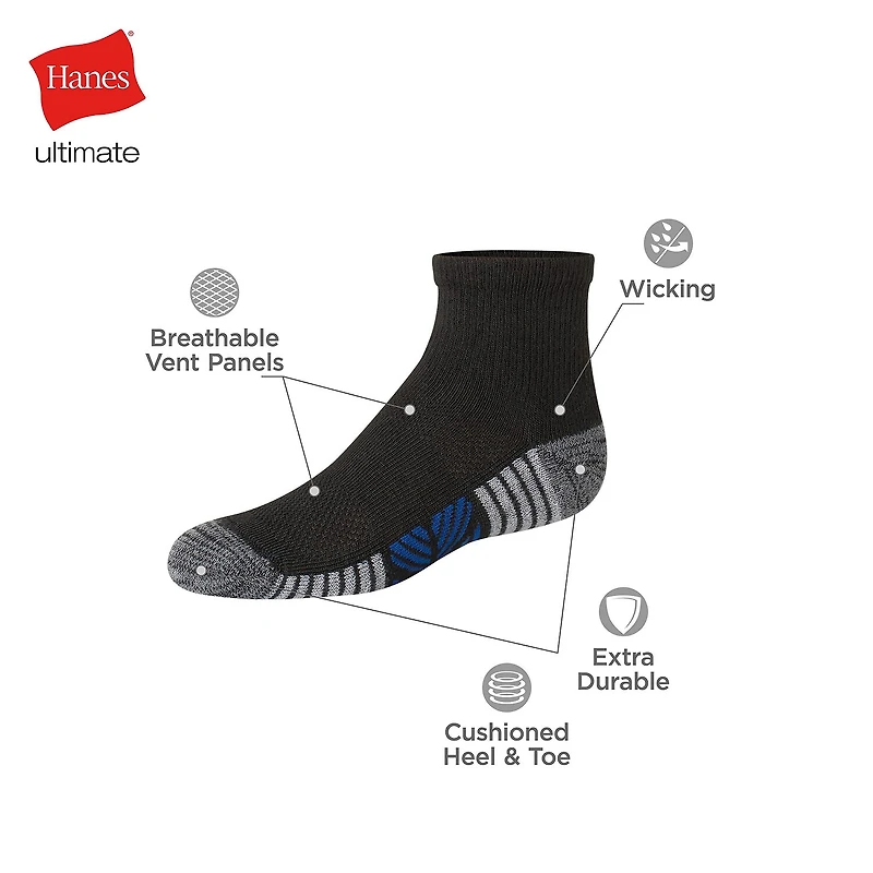 Hanes Little & Big Kid Boys Breathable 11 Pair Quarter Ankle Socks