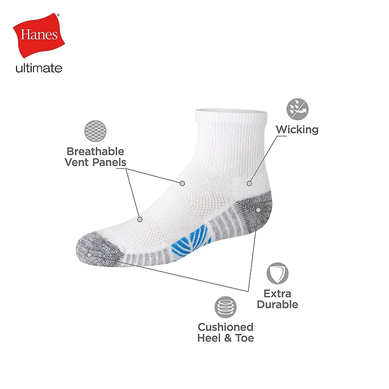 Hanes Little & Big Kid Boys Breathable 10+1 Bonus Pairs Quarter Ankle Socks