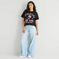 New World York Athletics Boyfriend Tee Womens Juniors Crew Neck Short Sleeve Loose Fit Graphic T-Shirt