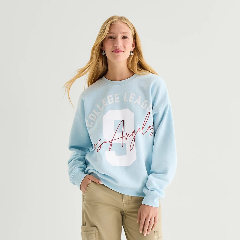 New World College League Womens Juniors Crew Neck Long Sleeve Sweatshirt