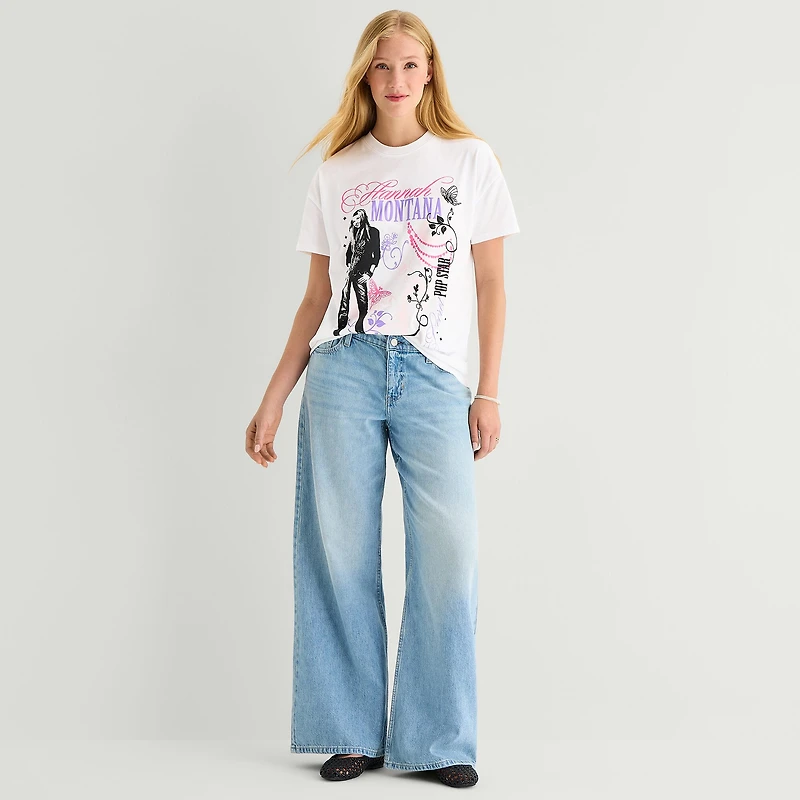 Hannah Montana Boyfriend Tee Womens Juniors Crew Neck Short Sleeve Loose Fit Graphic T-Shirt