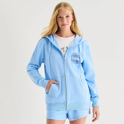 Stitch Full Zip Fleece Womens Juniors Long Sleeve Hoodie