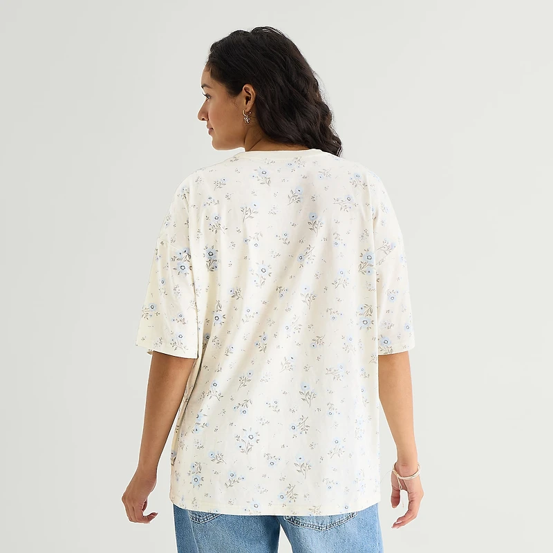 Americana Bows Womens Juniors Crew Neck Short Sleeve Oversized Graphic T-Shirt