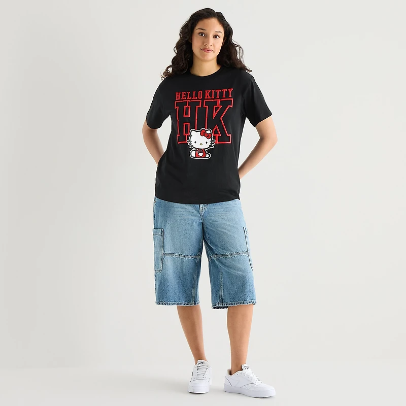 Hello Kitty Boyfriend Tee Womens Juniors Crew Neck Short Sleeve Loose Fit Graphic T-Shirt