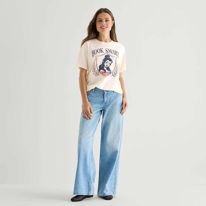 Belle Reading Boyfriend Tee Womens Juniors Crew Neck Short Sleeve Loose Fit Graphic T-Shirt