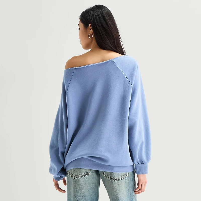 Arizona Womens Juniors Asymmetrical Neck Long Sleeve Sweatshirt