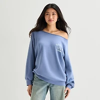 Arizona Womens Juniors Asymmetrical Neck Long Sleeve Sweatshirt