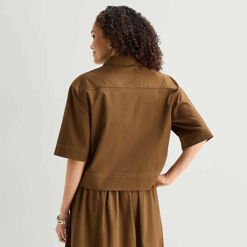 Liz Claiborne Studded Womens Short Sleeve Blouse