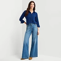 St. John's Bay Womens Long Sleeve Regular Fit Button-Down Shirt