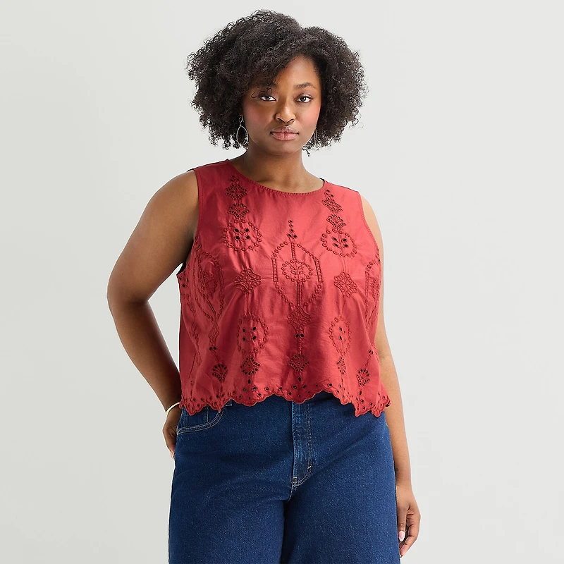 A.N.A Womens Plus Round Neck Sleeveless Blouse
