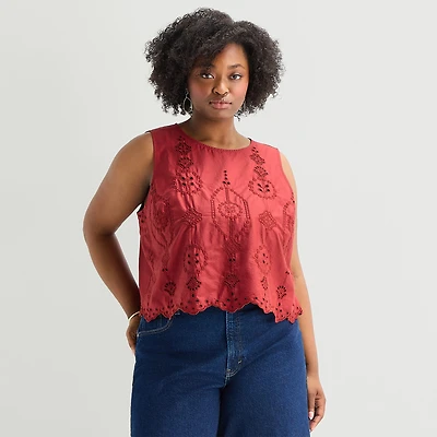 a.n.a Womens Plus Round Neck Sleeveless Blouse