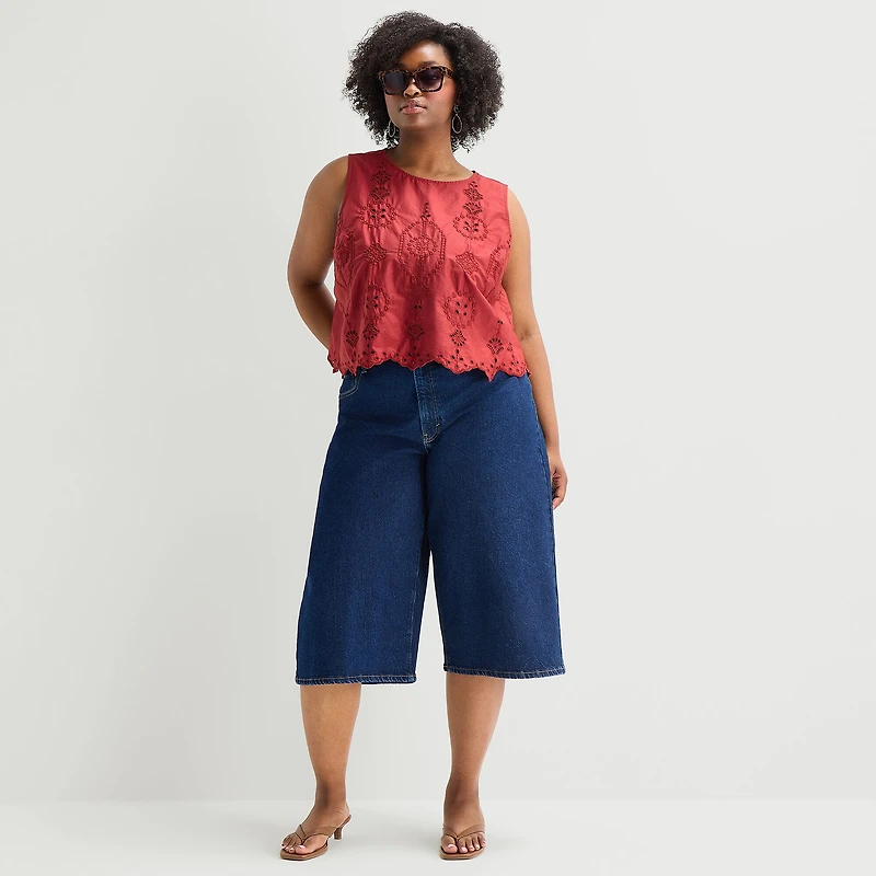 A.N.A Womens Plus Round Neck Sleeveless Blouse