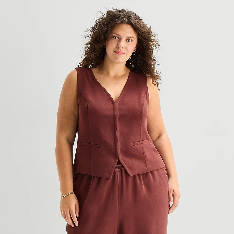 a.n.a Crepe Womens Plus V Neck Sleeveless Vest