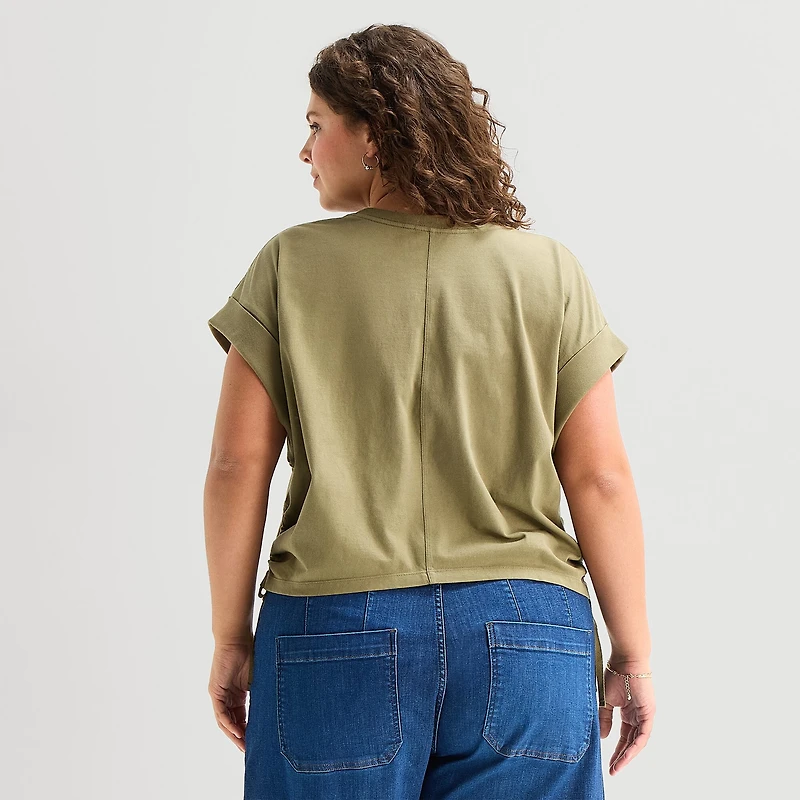 a.n.a Side Cinch Womens Plus Crew Neck Short Sleeve T-Shirt