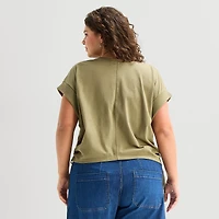 a.n.a Side Cinch Womens Plus Crew Neck Short Sleeve T-Shirt