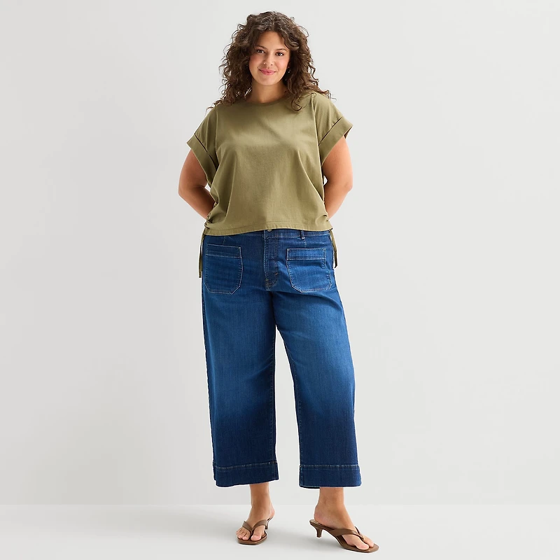 a.n.a Side Cinch Womens Plus Crew Neck Short Sleeve T-Shirt