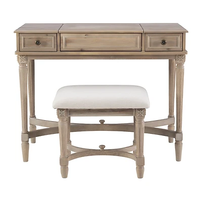 Linon Cyndi Gray Wash Mirrored Vanity Set