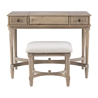 Linon Cyndi Gray Wash Mirrored Vanity Set