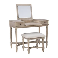 Linon Cyndi Gray Wash Mirrored Vanity Set