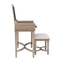 Linon Cyndi Gray Wash Mirrored Vanity Set