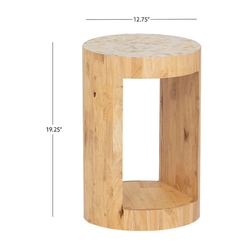 Linon Pensfold Beige Capiz and Wood Side Table