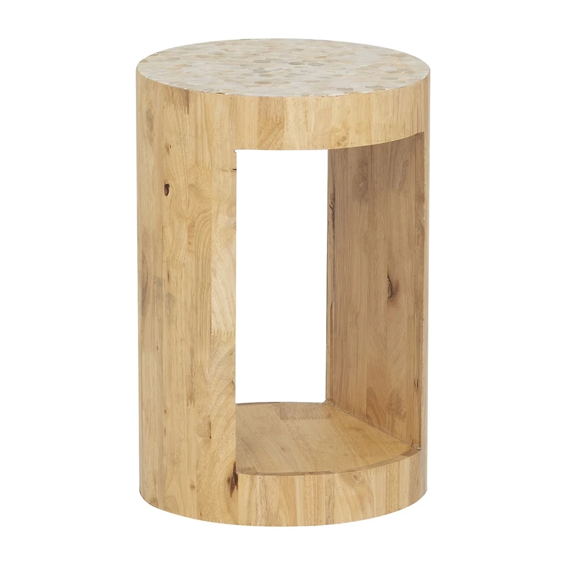 Linon Pensfold Beige Capiz and Wood Side Table