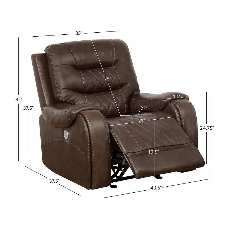 Linon Barrett Brown Power Reclining Rocking Chair