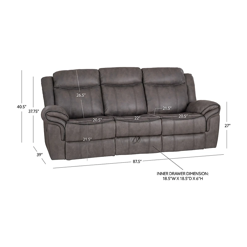 Linon Gideon Stone Grey Manual Reclining Sofa