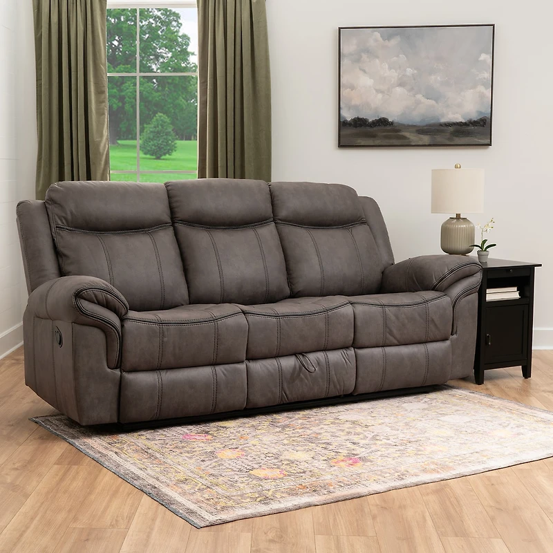 Linon Gideon Stone Grey Manual Reclining Sofa