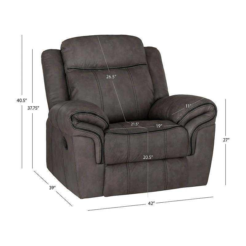 Linon Gideon Stone Grey Manual Recliner