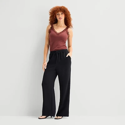 a.n.a Womens Crepe Wide Leg Mid Rise Pull-On Pant