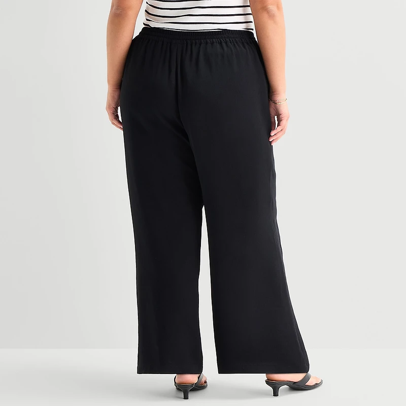 a.n.a Womens Plus Crepe Wide Leg Mid Rise Pull-On Pant