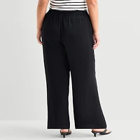 a.n.a Womens Plus Crepe Wide Leg Mid Rise Pull-On Pant