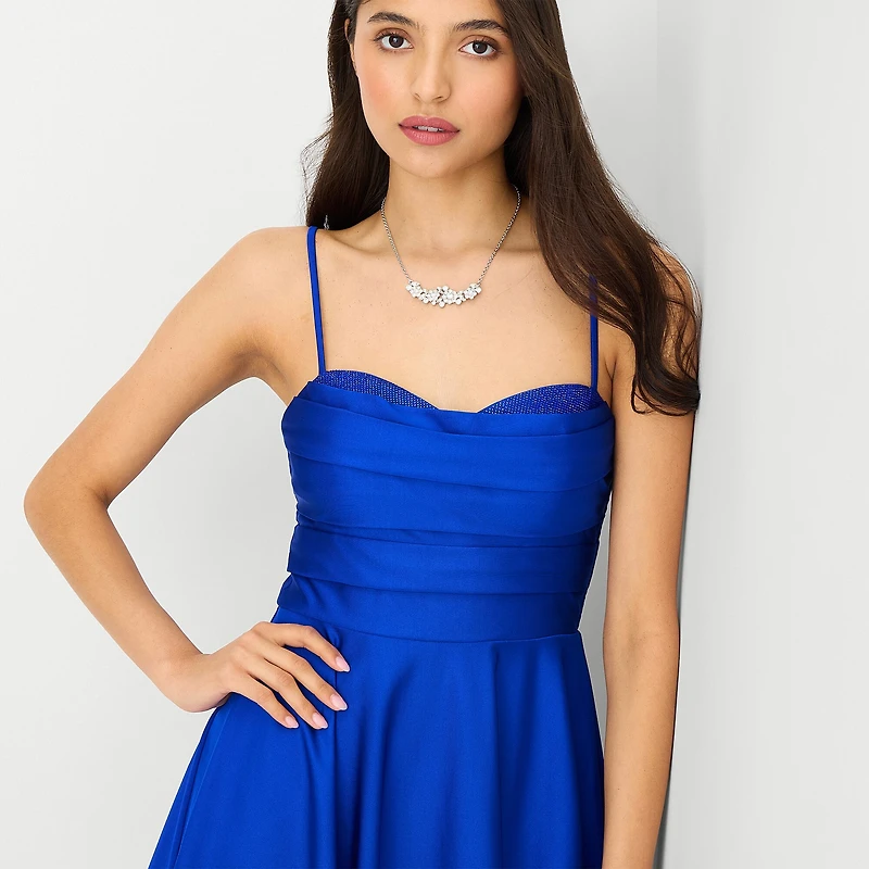 City Triangle Womens Juniors Sweetheart Neck Sleeveless Embellished Embroidered Partially Lined Fit + Flare Dress