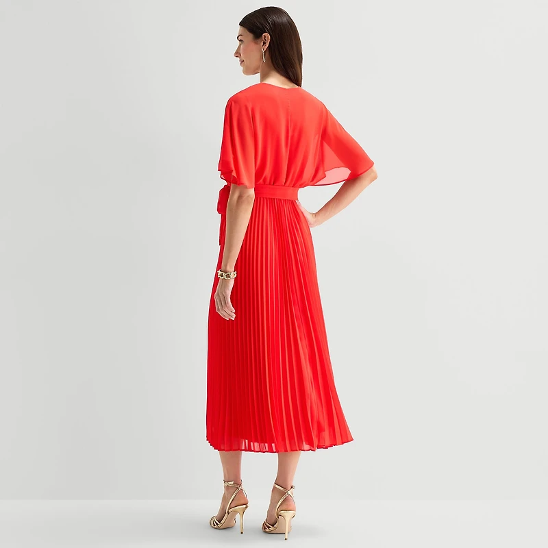 Sandra Darren Womens V Neck Short Sleeve Flutter Maxi Dress