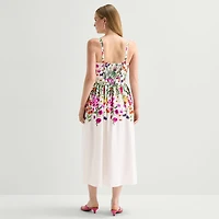 Robbie Bee Womens Midi Round Neck Sleeveless Floral Fit + Flare Dress
