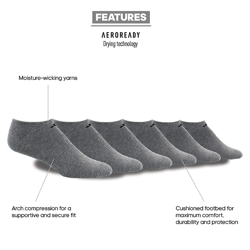 adidas Mens 6 Pair No Show Socks