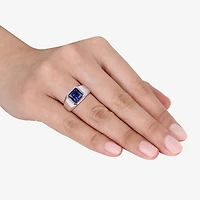 Mens Diamond Accent Lab Created Blue Sapphire 10K Gold Fashion Ring