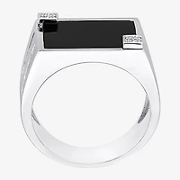 Mens Diamond Accent Genuine Black Onyx Sterling Silver Fashion Ring