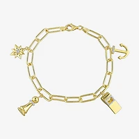Mens 1/6 CT. T.W. Natural White Diamond 18K Gold Over Silver Charm Bracelet