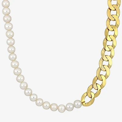 Mens White 18K Gold Over Silver 20 Inch Strand Necklace