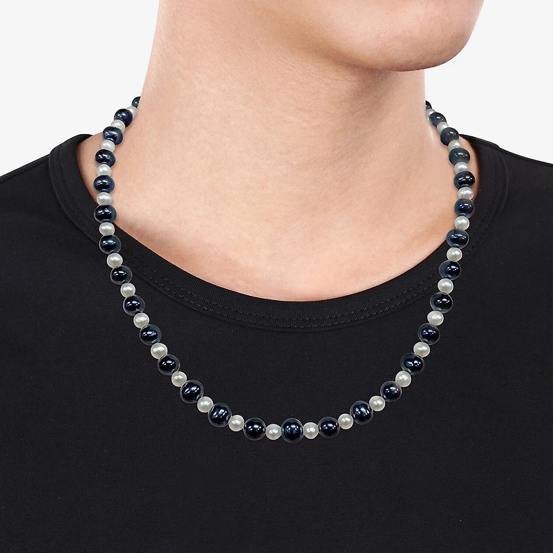Mens White Sterling Silver Inch Strand Necklace
