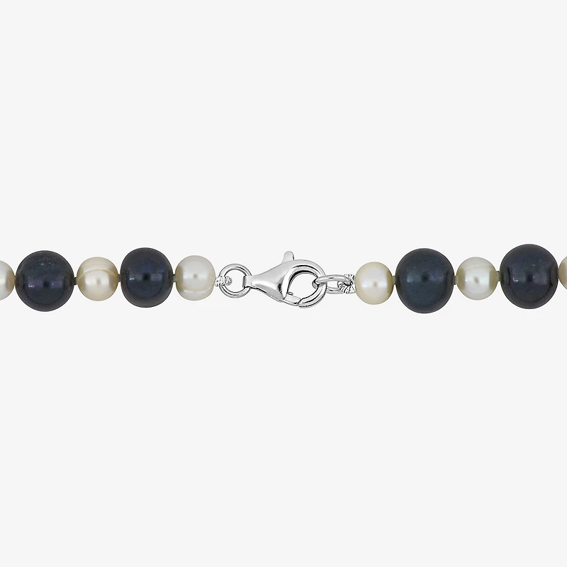 Mens White Sterling Silver Inch Strand Necklace