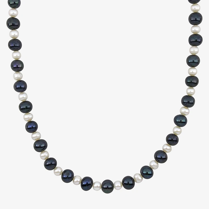Mens White Sterling Silver Inch Strand Necklace