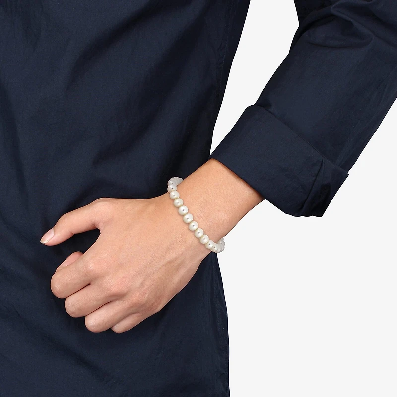 Mens Dyed Cultured Freshwater Pearl Sterling Silver Strand Bracelet